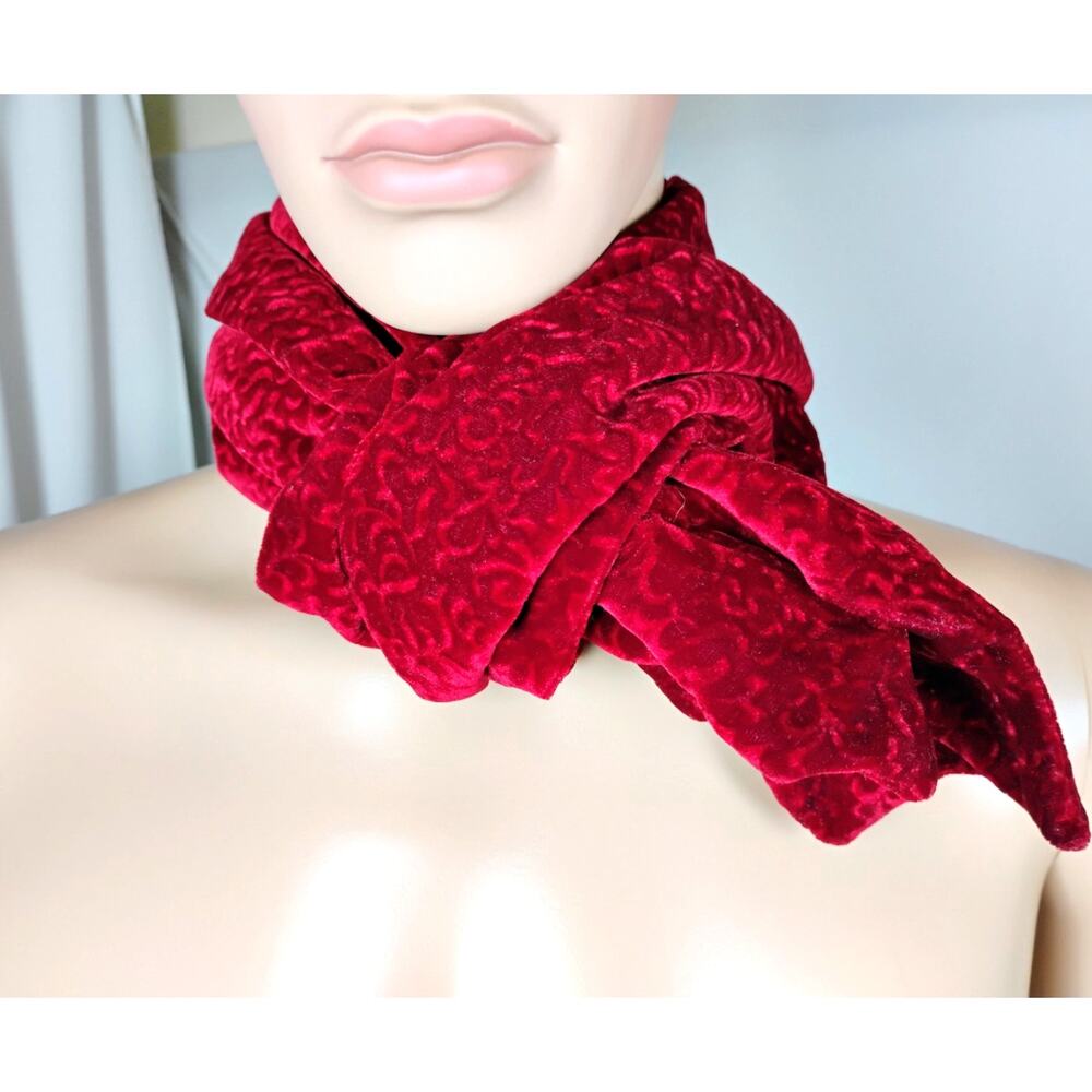 Rich Red Textured Scarf Ornate Pattern Glam Vintage Romantic Dark Academia 59x10